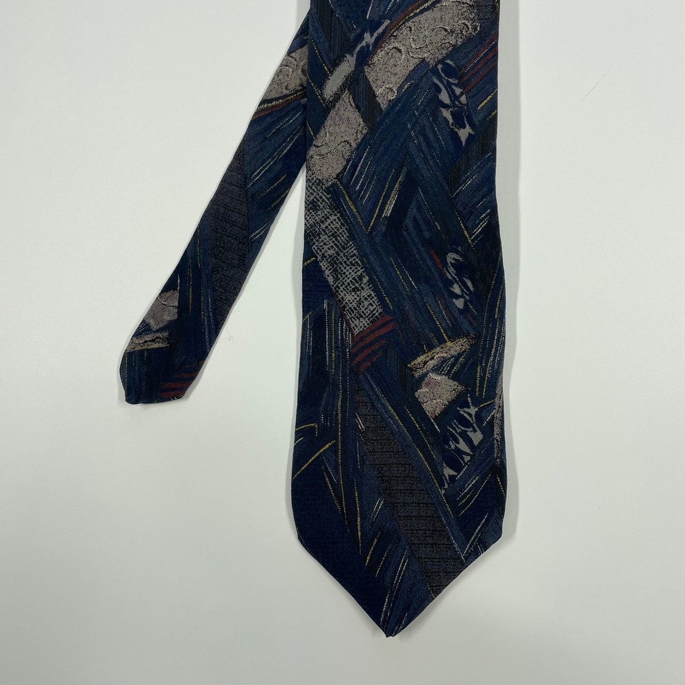 Conte di Milano Blue Abstract Geometric Silk Necktie Mens OS